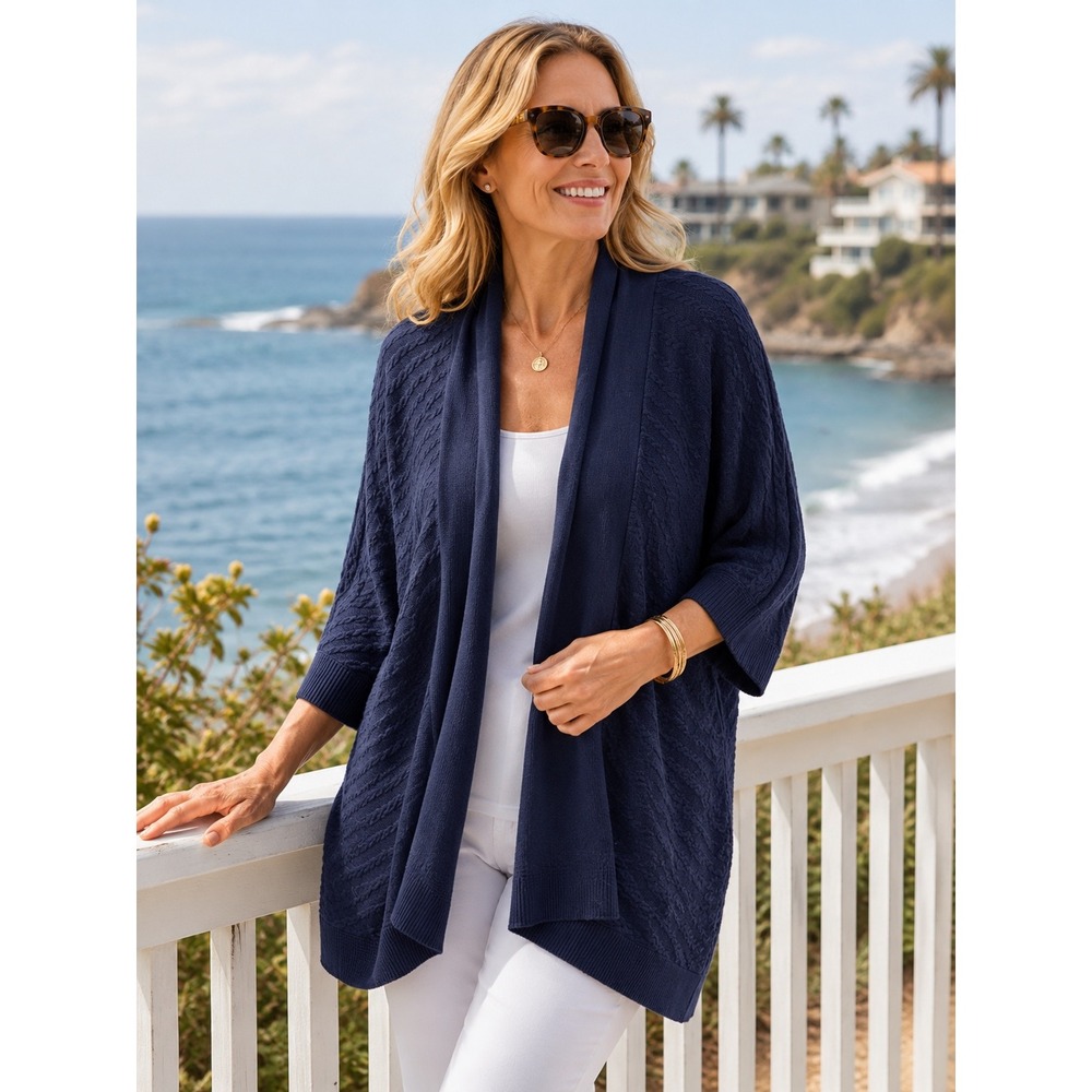 Lilly Pulitzer Navy Blue Cocoon Cardigan Sweater One Size OS Cashmere Wool